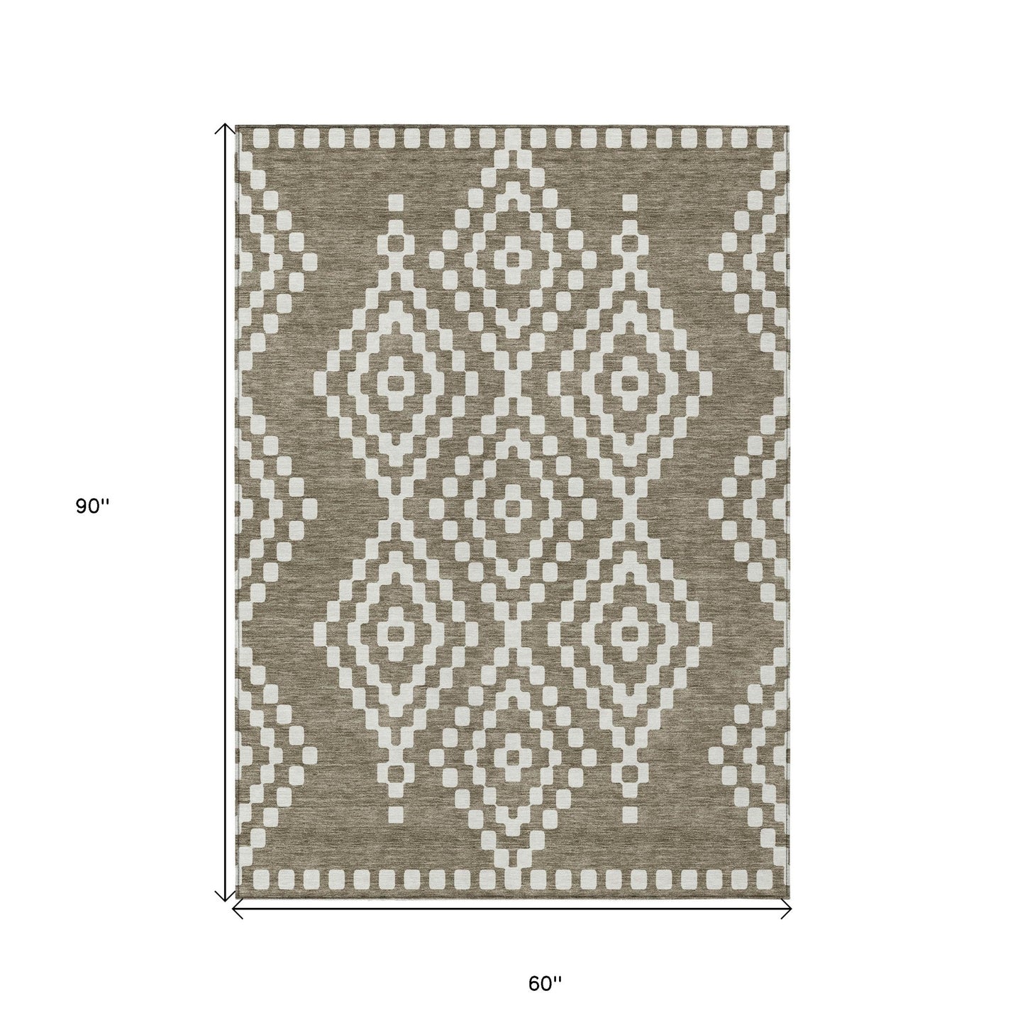 Tabselect Home Line 5' X 8' Taupe And Ivory Geometric Washable Indoor Outdoor Area Rug