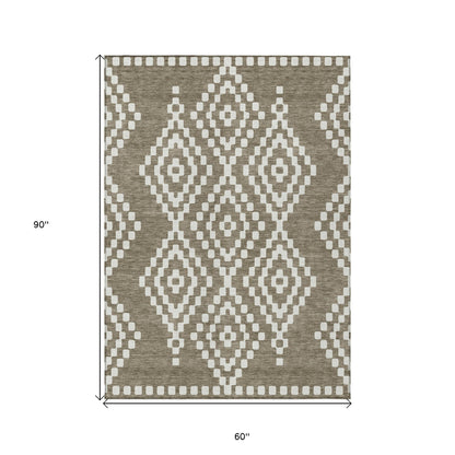 Tabselect Home Line 5' X 8' Taupe And Ivory Geometric Washable Indoor Outdoor Area Rug