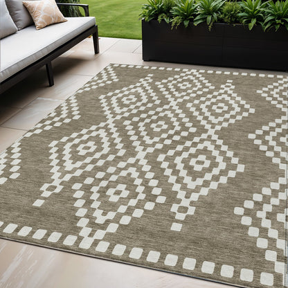 Tabselect Home Line 5' X 8' Taupe And Ivory Geometric Washable Indoor Outdoor Area Rug