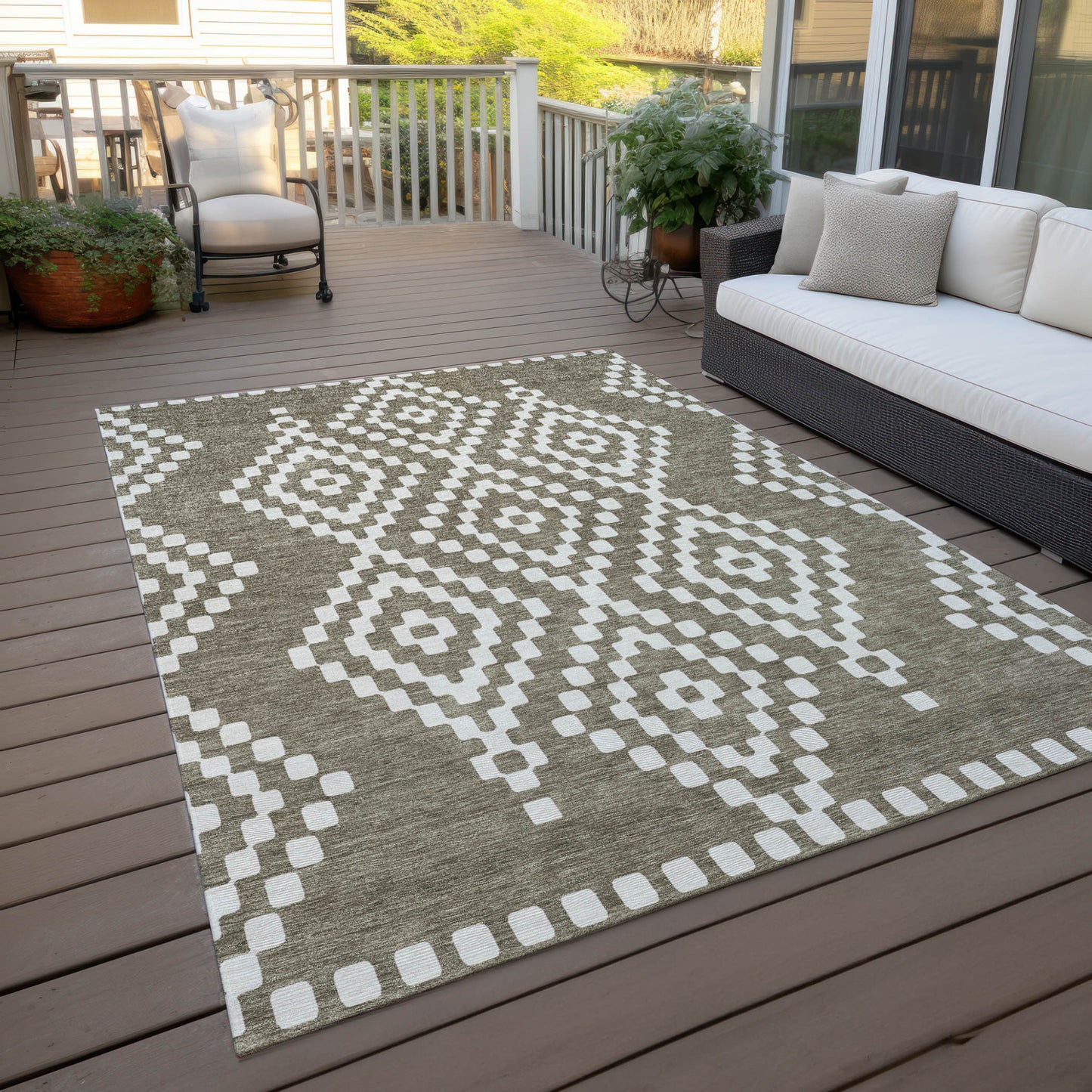Tabselect Home Line 5' X 8' Taupe And Ivory Geometric Washable Indoor Outdoor Area Rug