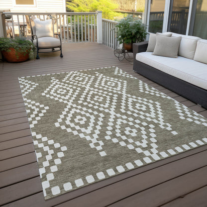 Tabselect Home Line 5' X 8' Taupe And Ivory Geometric Washable Indoor Outdoor Area Rug