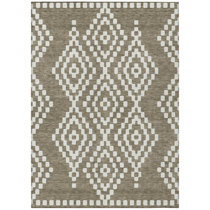 Tabselect Home Line 5' X 8' Taupe And Ivory Geometric Washable Indoor Outdoor Area Rug