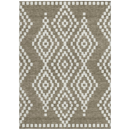 Tabselect Home Line 5' X 8' Taupe And Ivory Geometric Washable Indoor Outdoor Area Rug