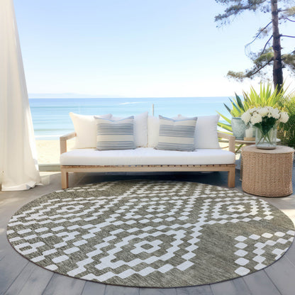 Tabselect Home Line 8' Taupe And Ivory Round Geometric Washable Indoor Outdoor Area Rug