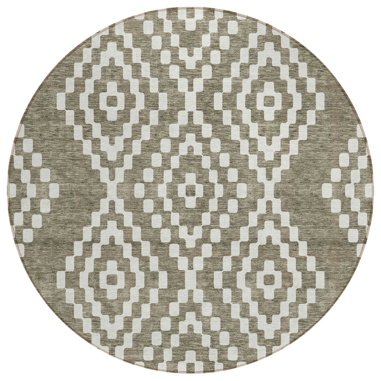 Tabselect Home Line 8' Taupe And Ivory Round Geometric Washable Indoor Outdoor Area Rug