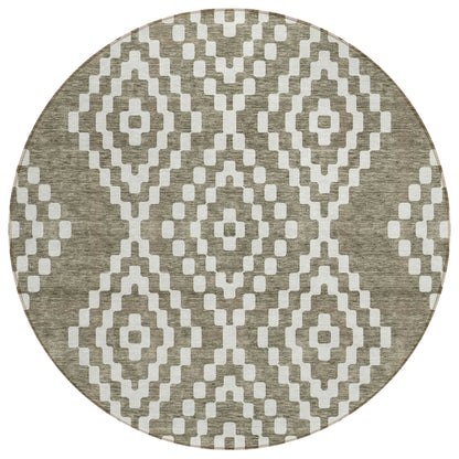 Tabselect Home Line 8' Taupe And Ivory Round Geometric Washable Indoor Outdoor Area Rug