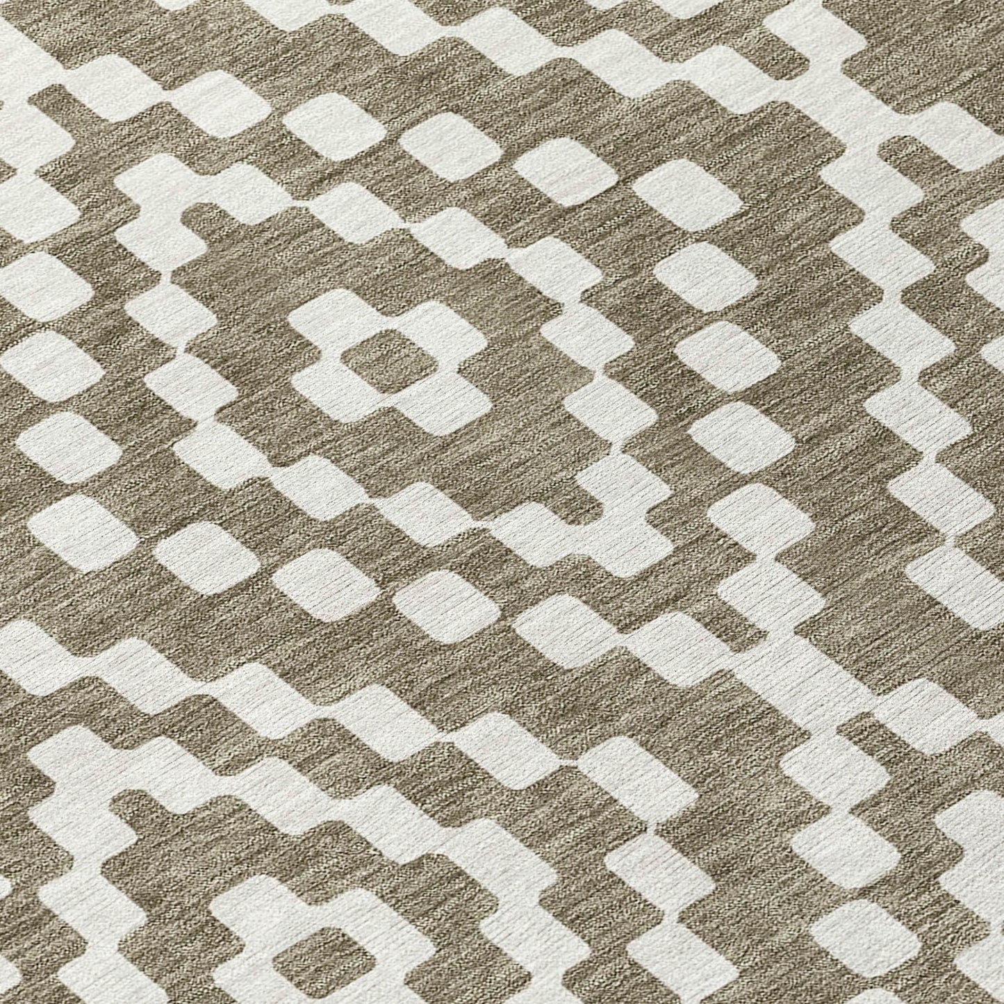 Tabselect Home Line 8' Taupe And Ivory Round Geometric Washable Indoor Outdoor Area Rug