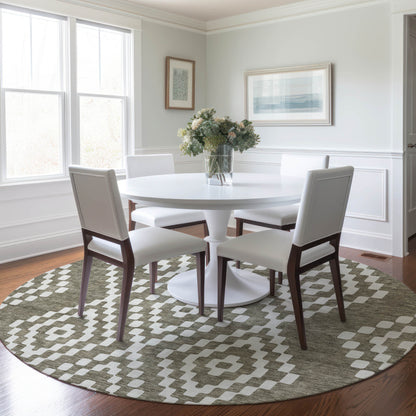 Tabselect Home Line 8' Taupe And Ivory Round Geometric Washable Indoor Outdoor Area Rug