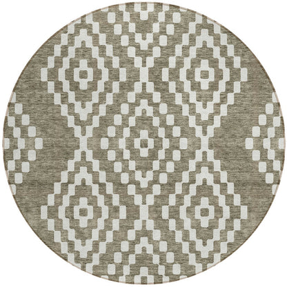 Tabselect Home Line 8' Taupe And Ivory Round Geometric Washable Indoor Outdoor Area Rug