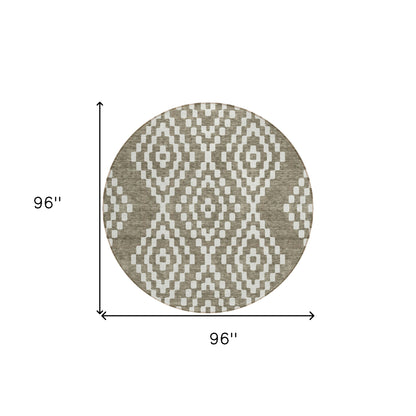 Tabselect Home Line 8' Taupe And Ivory Round Geometric Washable Indoor Outdoor Area Rug