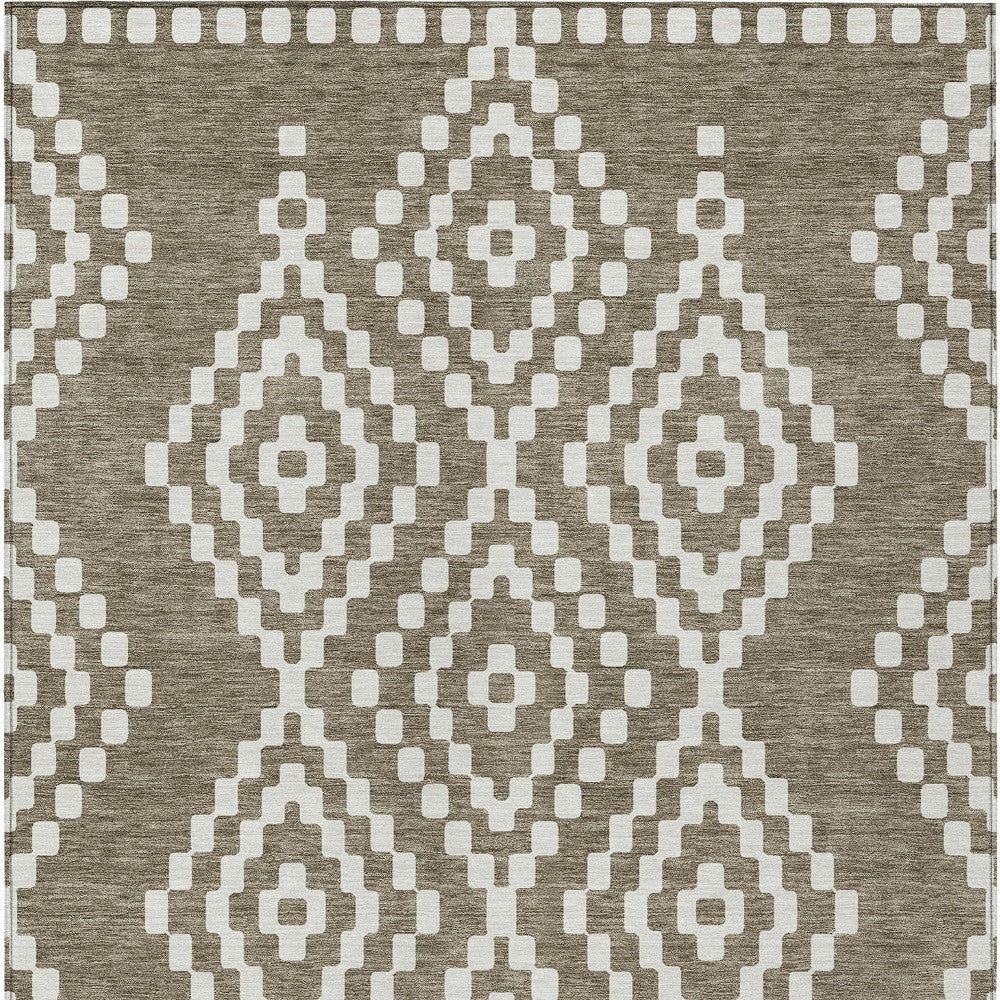 Tabselect Home Line 8' X 10' Taupe And Ivory Geometric Washable Indoor Outdoor Area Rug