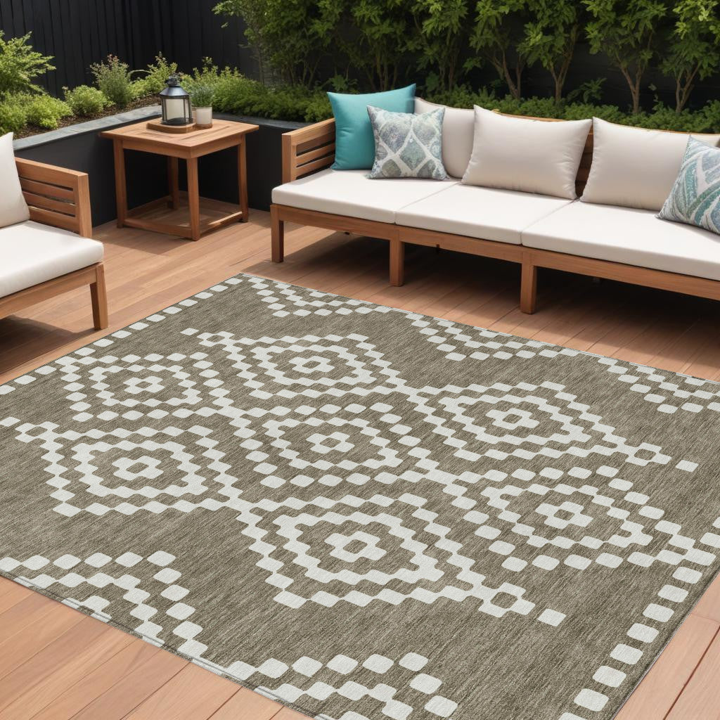 Tabselect Home Line 8' X 10' Taupe And Ivory Geometric Washable Indoor Outdoor Area Rug