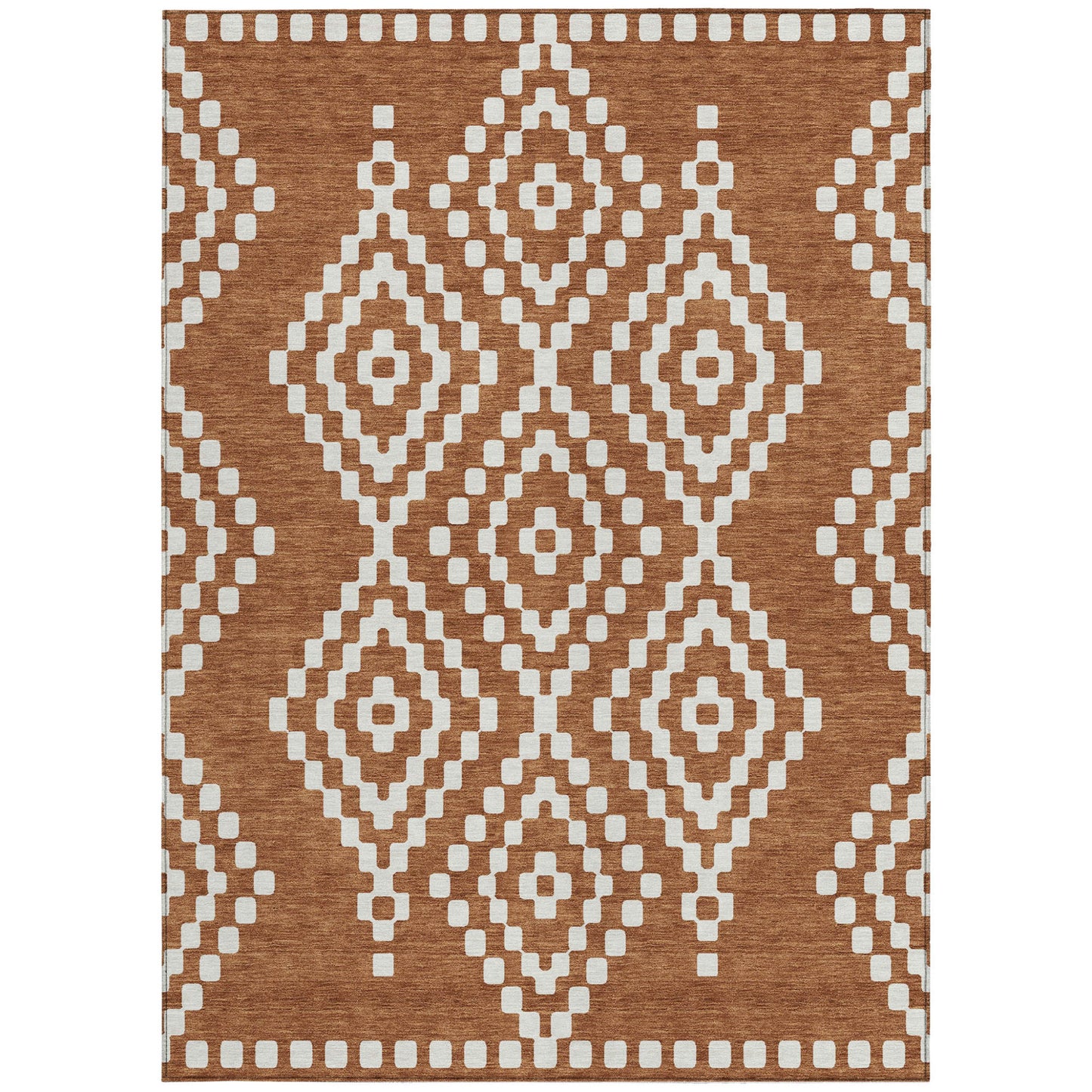Tabselect Home Line 5' X 8' Terra Cotta And Ivory Geometric Washable Indoor Outdoor Area Rug