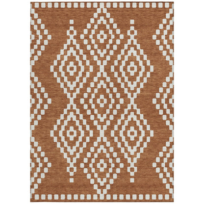 Tabselect Home Line 5' X 8' Terra Cotta And Ivory Geometric Washable Indoor Outdoor Area Rug