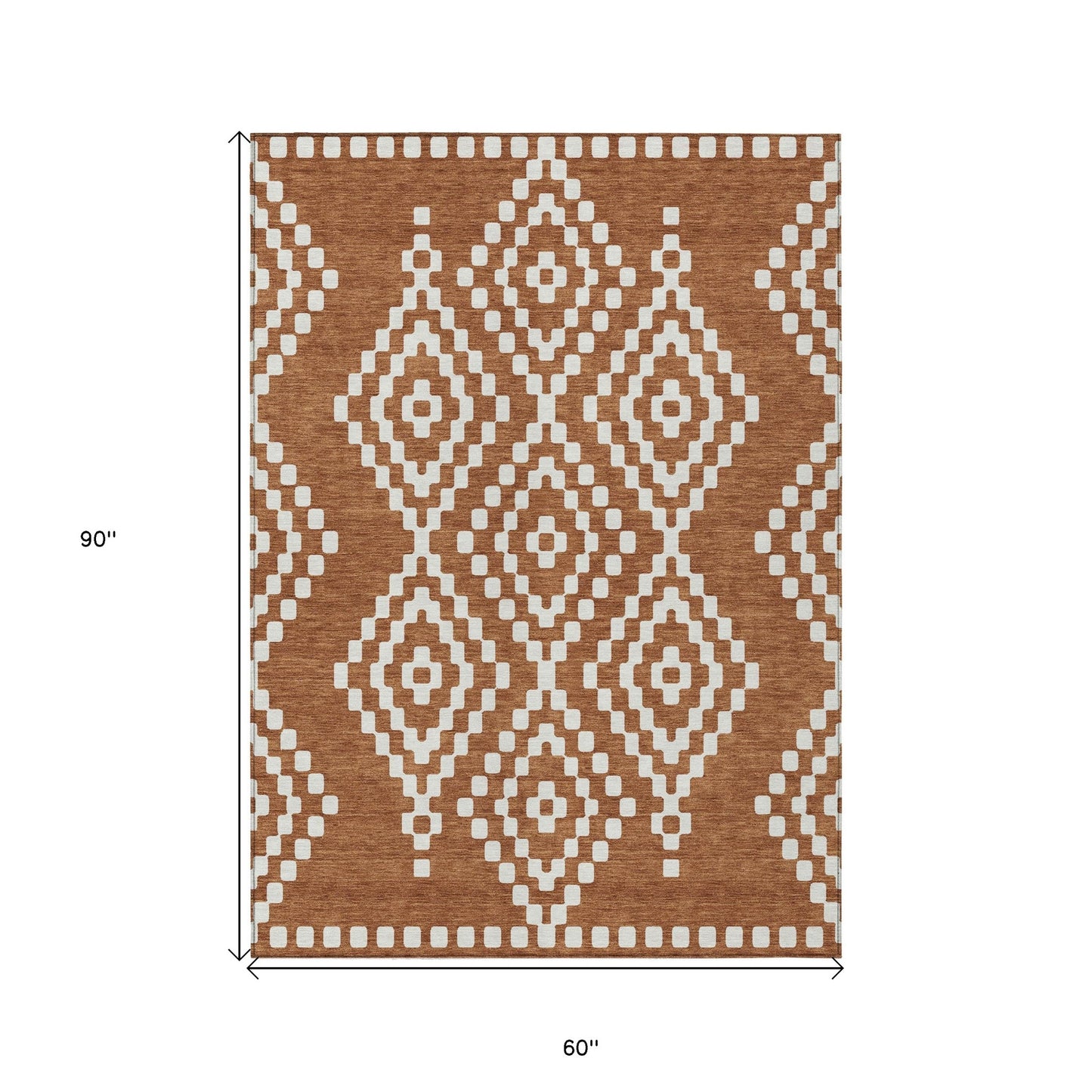 Tabselect Home Line 5' X 8' Terra Cotta And Ivory Geometric Washable Indoor Outdoor Area Rug