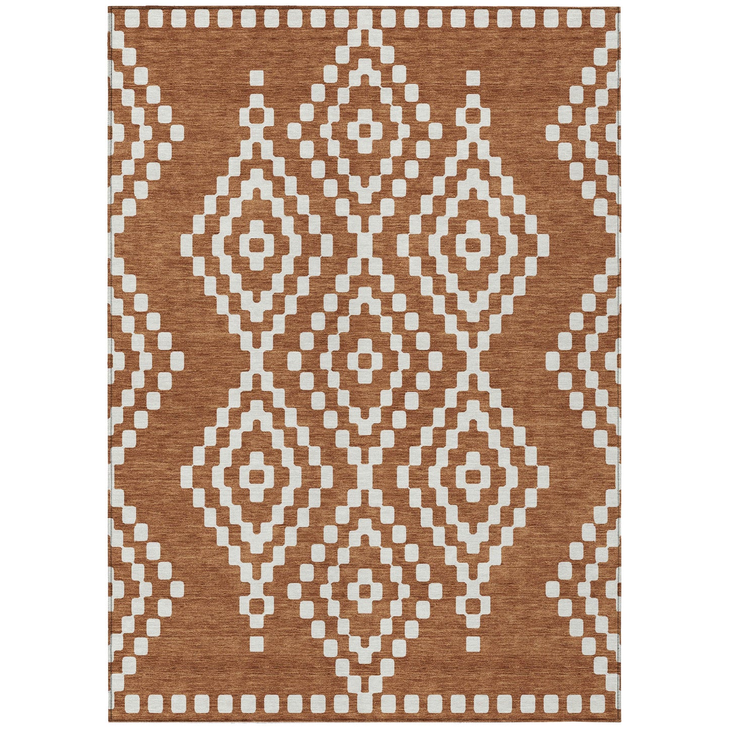 Tabselect Home Line 5' X 8' Terra Cotta And Ivory Geometric Washable Indoor Outdoor Area Rug