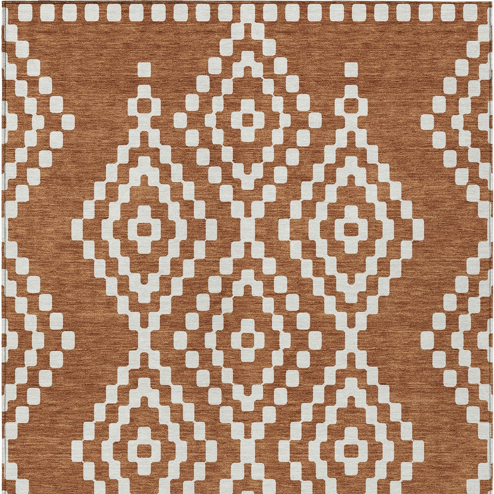 Tabselect Home Line 5' X 8' Terra Cotta And Ivory Geometric Washable Indoor Outdoor Area Rug