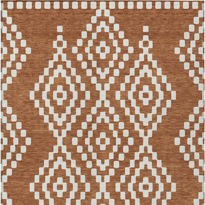 Tabselect Home Line 5' X 8' Terra Cotta And Ivory Geometric Washable Indoor Outdoor Area Rug