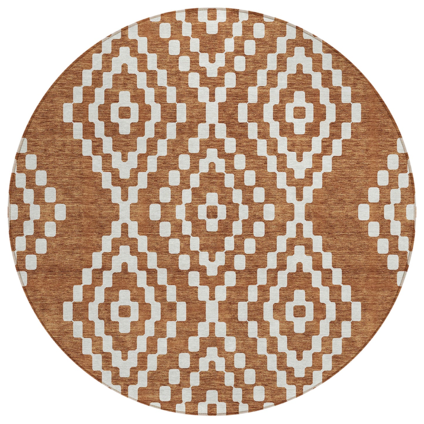 Tabselect Home Line 8' Terra Cotta And Ivory Round Geometric Washable Indoor Outdoor Area Rug