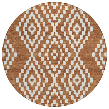 Tabselect Home Line 8' Terra Cotta And Ivory Round Geometric Washable Indoor Outdoor Area Rug
