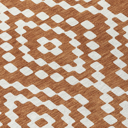 Tabselect Home Line 8' Terra Cotta And Ivory Round Geometric Washable Indoor Outdoor Area Rug