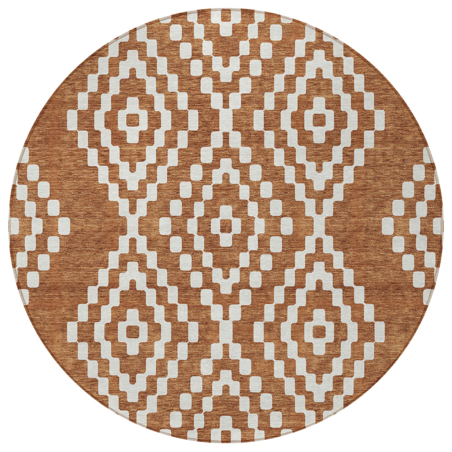 Tabselect Home Line 8' Terra Cotta And Ivory Round Geometric Washable Indoor Outdoor Area Rug