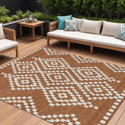 Tabselect Home Line 8' X 10' Terra Cotta And Ivory Geometric Washable Indoor Outdoor Area Rug