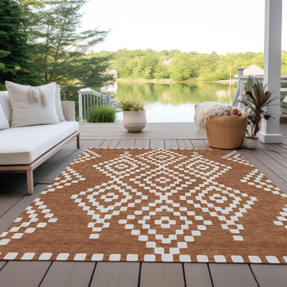Tabselect Home Line 8' X 10' Terra Cotta And Ivory Geometric Washable Indoor Outdoor Area Rug