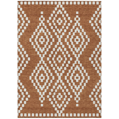 Tabselect Home Line 8' X 10' Terra Cotta And Ivory Geometric Washable Indoor Outdoor Area Rug