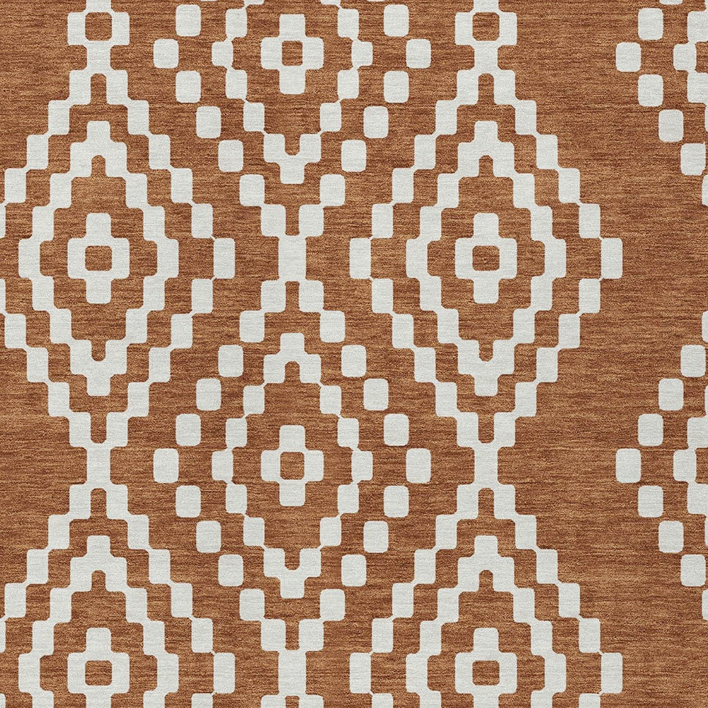 Tabselect Home Line 8' X 10' Terra Cotta And Ivory Geometric Washable Indoor Outdoor Area Rug