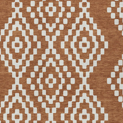 Tabselect Home Line 8' X 10' Terra Cotta And Ivory Geometric Washable Indoor Outdoor Area Rug