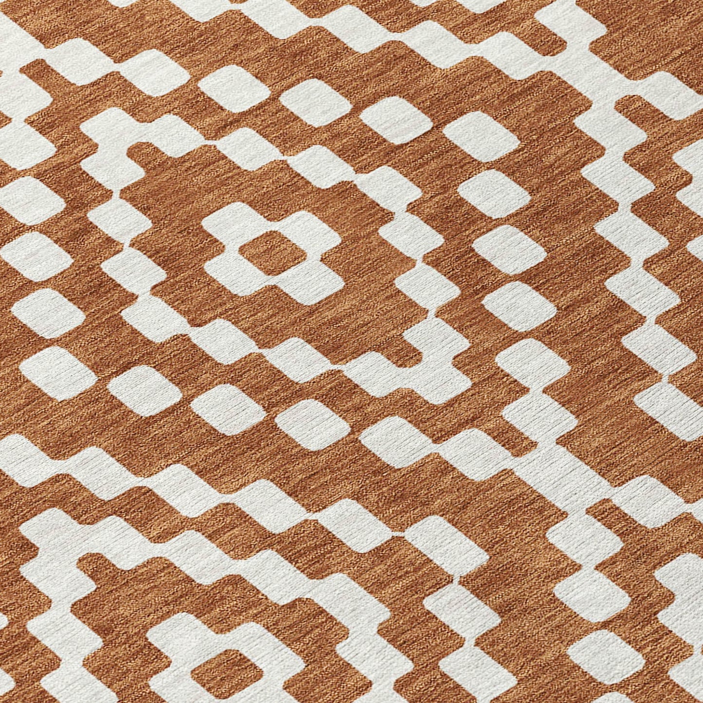 Tabselect Home Line 8' X 10' Terra Cotta And Ivory Geometric Washable Indoor Outdoor Area Rug