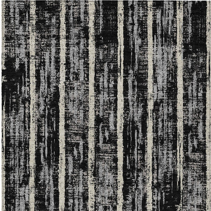 Tabselect Home Line 5' X 8' Black Gray And Ivory Striped Washable Indoor Outdoor Area Rug