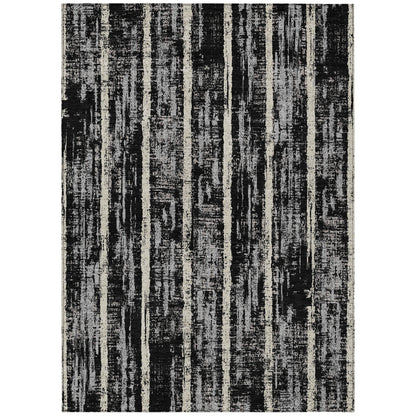 Tabselect Home Line 5' X 8' Black Gray And Ivory Striped Washable Indoor Outdoor Area Rug