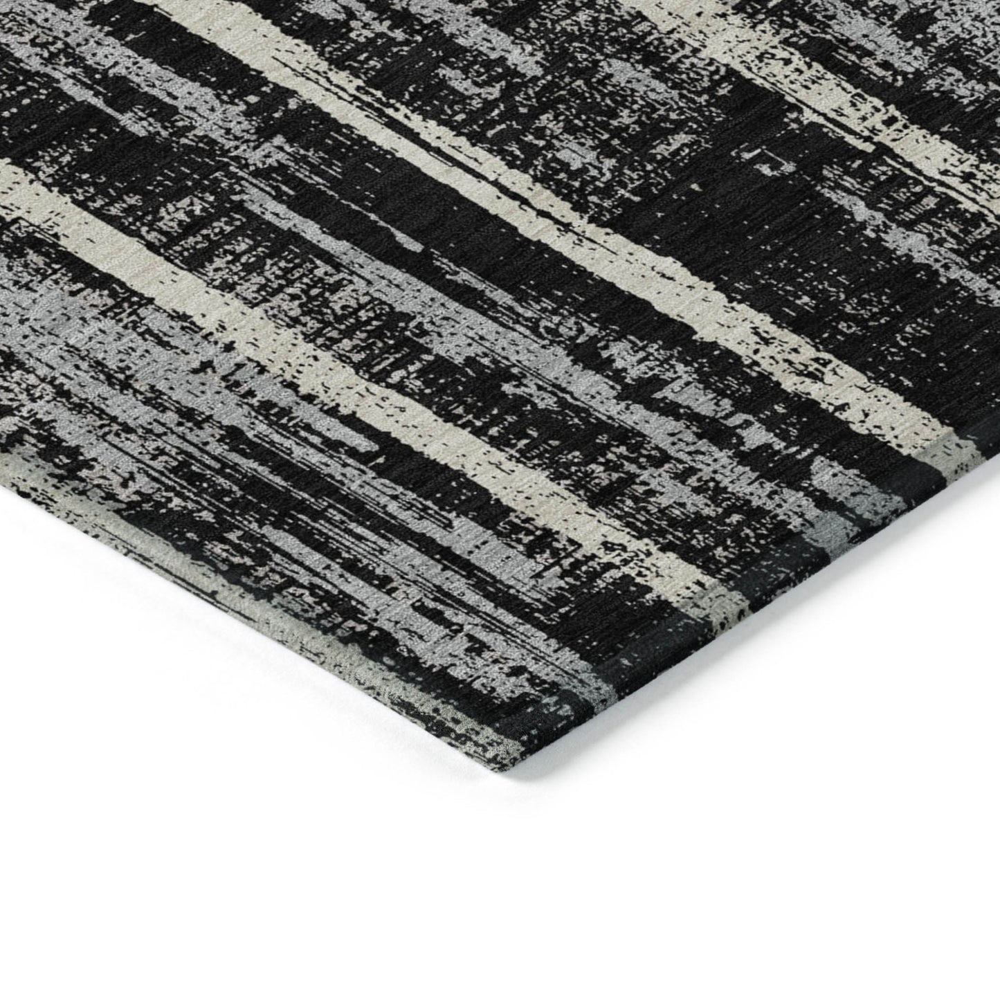 Tabselect Home Line 5' X 8' Black Gray And Ivory Striped Washable Indoor Outdoor Area Rug