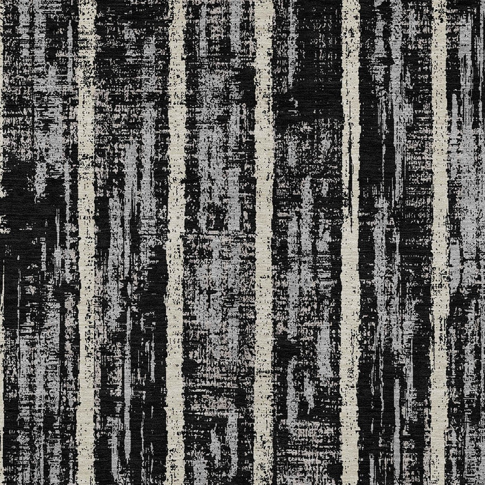 Tabselect Home Line 5' X 8' Black Gray And Ivory Striped Washable Indoor Outdoor Area Rug
