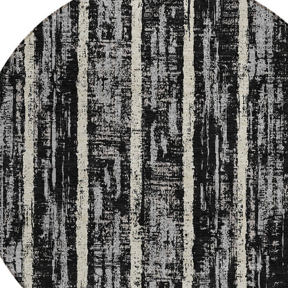 Tabselect Home Line 8' Black Gray And Ivory Round Striped Washable Indoor Outdoor Area Rug