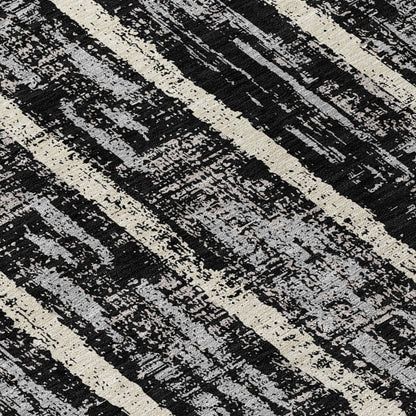 Tabselect Home Line 8' Black Gray And Ivory Round Striped Washable Indoor Outdoor Area Rug