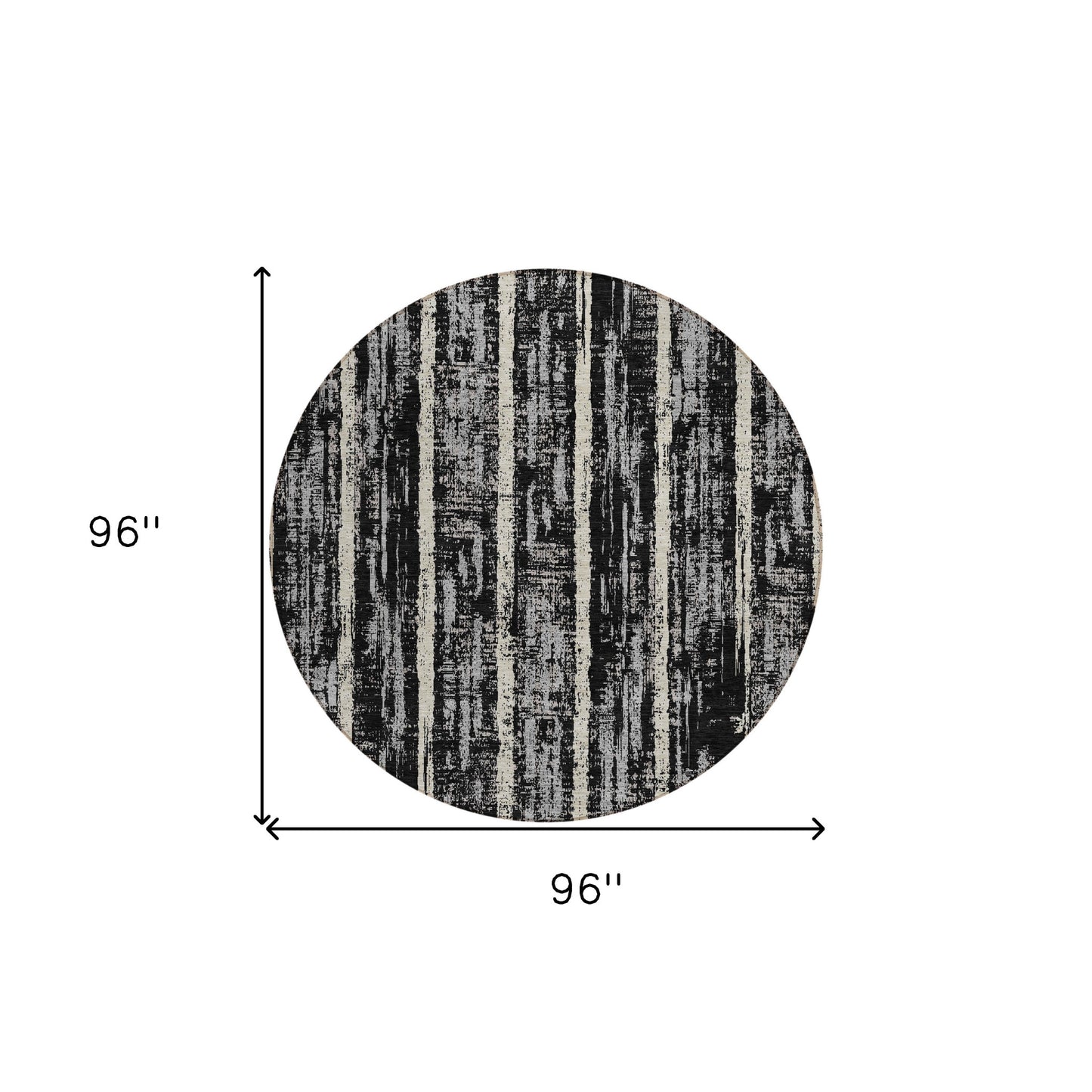 Tabselect Home Line 8' Black Gray And Ivory Round Striped Washable Indoor Outdoor Area Rug