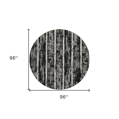 Tabselect Home Line 8' Black Gray And Ivory Round Striped Washable Indoor Outdoor Area Rug
