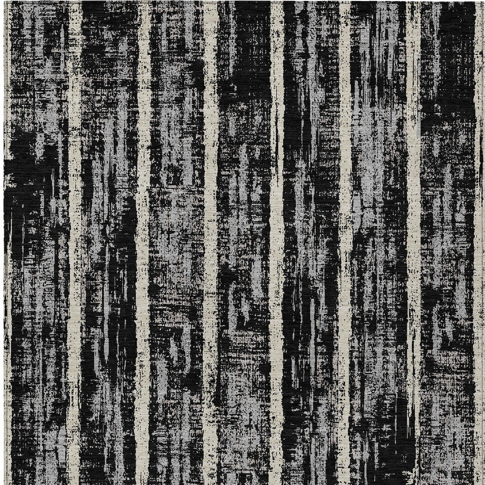 Tabselect Home Line 8' X 10' Black Gray And Ivory Striped Washable Indoor Outdoor Area Rug