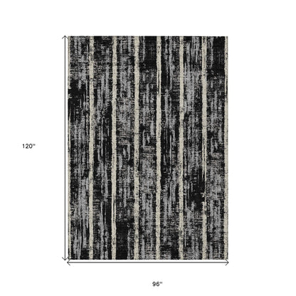 Tabselect Home Line 8' X 10' Black Gray And Ivory Striped Washable Indoor Outdoor Area Rug