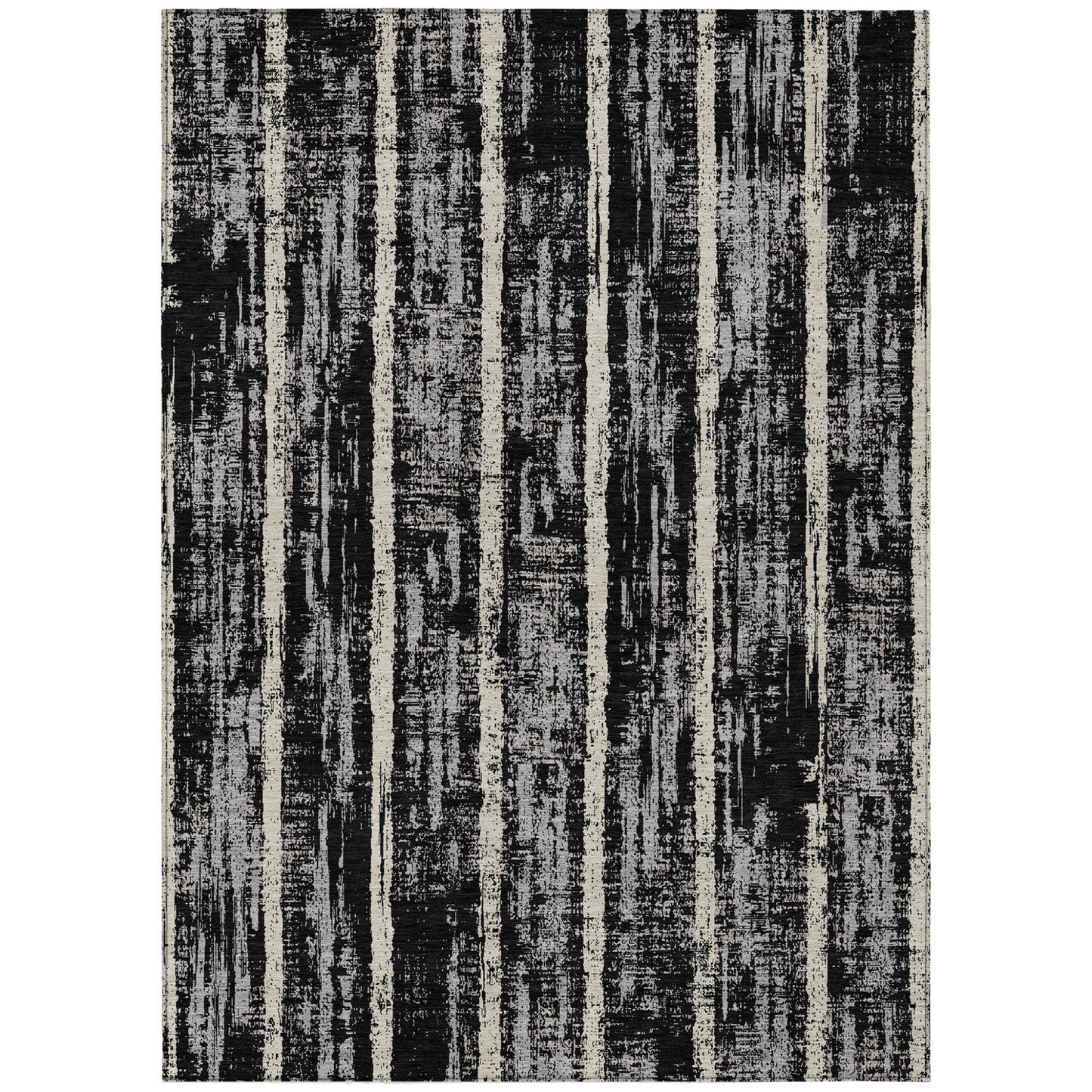 Tabselect Home Line 8' X 10' Black Gray And Ivory Striped Washable Indoor Outdoor Area Rug