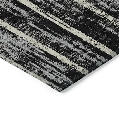 Tabselect Home Line 8' X 10' Black Gray And Ivory Striped Washable Indoor Outdoor Area Rug