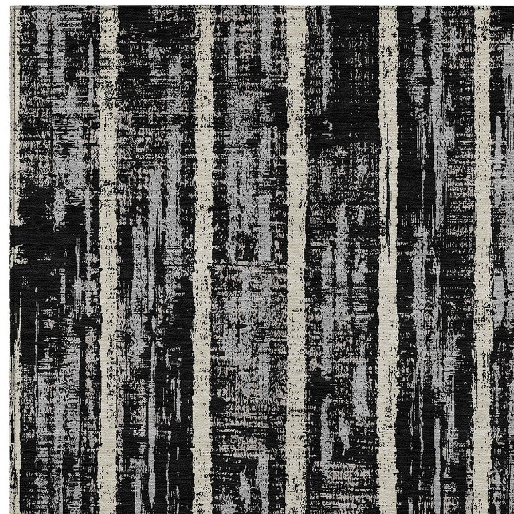 Tabselect Home Line 8' X 10' Black Gray And Ivory Striped Washable Indoor Outdoor Area Rug