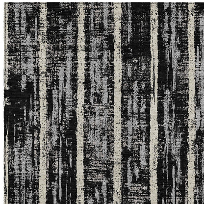 Tabselect Home Line 8' X 10' Black Gray And Ivory Striped Washable Indoor Outdoor Area Rug