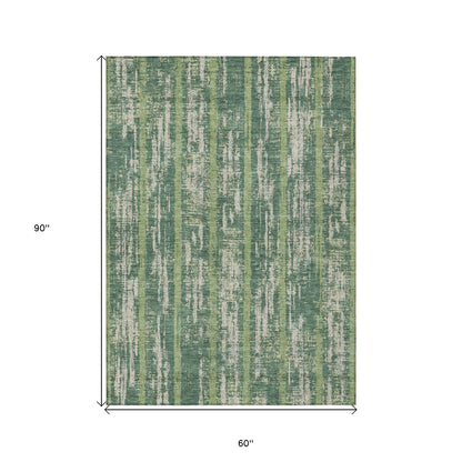 Tabselect Home Line 5' X 8' Green And Ivory Striped Washable Indoor Outdoor Area Rug