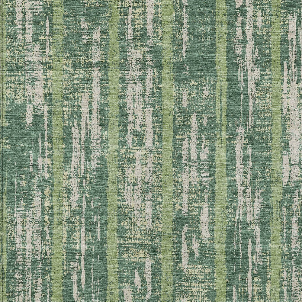 Tabselect Home Line 5' X 8' Green And Ivory Striped Washable Indoor Outdoor Area Rug