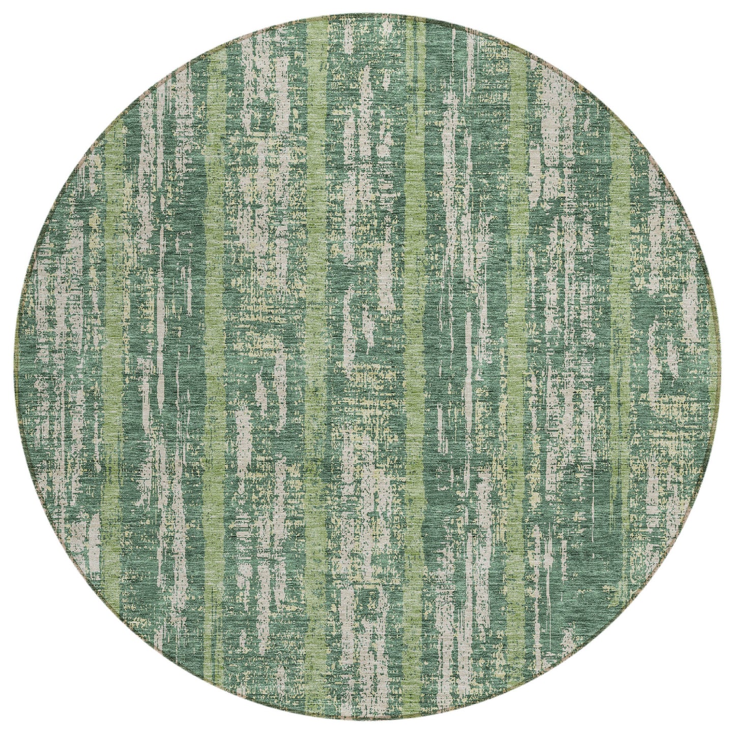 Tabselect Home Line 8' Green And Ivory Round Striped Washable Indoor Outdoor Area Rug