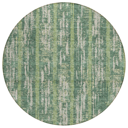 Tabselect Home Line 8' Green And Ivory Round Striped Washable Indoor Outdoor Area Rug